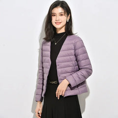 Lightweight Down Jacket Women's Autumn and Winter 2025 New Short Slim-fit V-neck Round Neck Mother's Wear All-match Warm Jacket