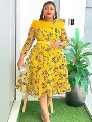 Wedding Party Women Dress Dashiki Print Midi Robe Dubai African Evening Gown 2025 Fashion Clothing Elegant Ladies Dresses Boubou