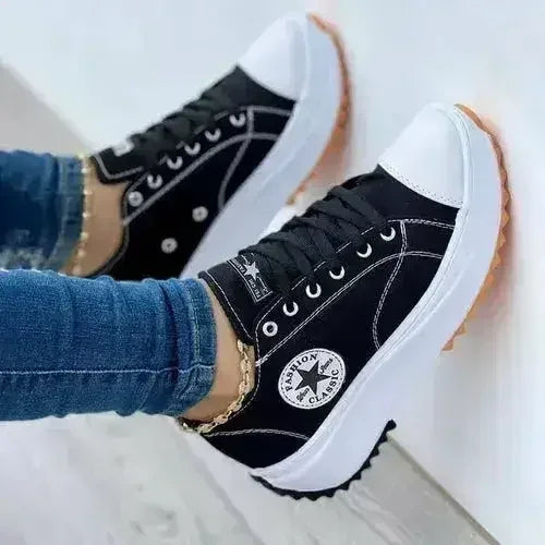 Flat Lace-Up Sneakers Pattern Canvas Casual Sport Shoes - Femstylo
