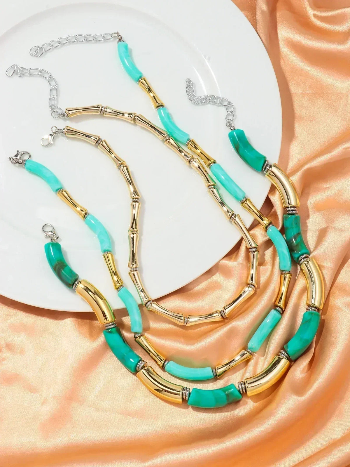 3 pieces/set Bohemian Acrylic Bamboo Beads Choker Necklace Set for Women Chunky Tube Necklaces 2024 Accessories Jewelry