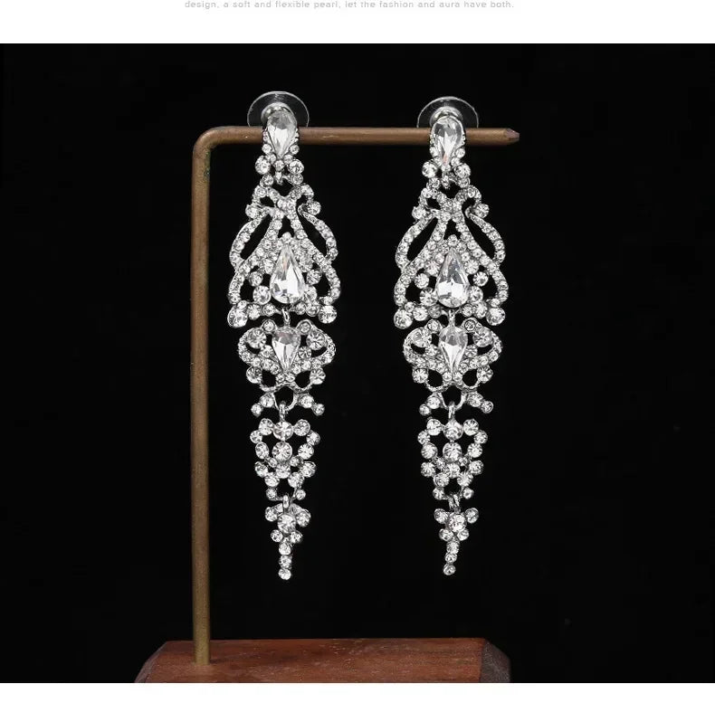 Trend Crystal Drop Earrings for Women – Elegant Long Dangle For Bridal
