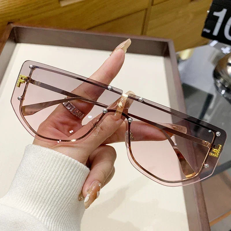 Sunglasses Integrated Frame High-end Frameless New Sunglasses Metal Polygonal Fashion Glasses 90288