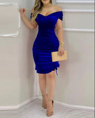 Female Glitter Off Shoulder Velvet Elegant Party Dress Temperament Fashion Women's Clothes Drawstring Glamorous Sexy Dresses