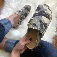 Women's Vintage Clogs Flat Heel Round Toe Canvas Loafer - Femstylo