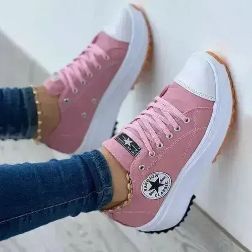 Flat Lace-Up Sneakers Pattern Canvas Casual Sport Shoes - Femstylo
