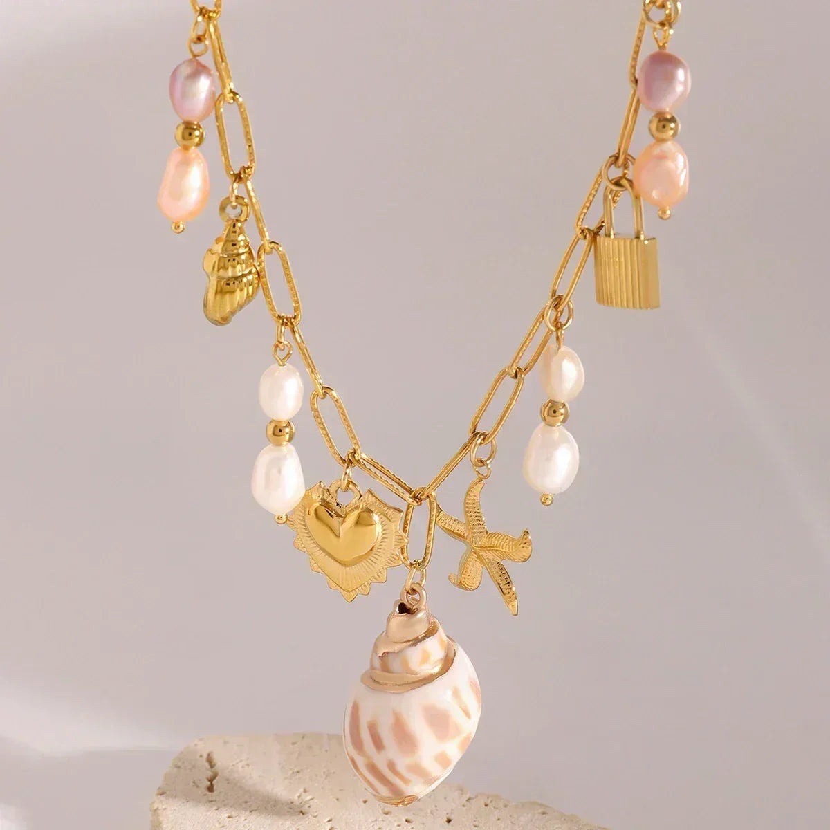 Zora Conch Charm Necklace | Bohemian Beach Jewelry -femstylo