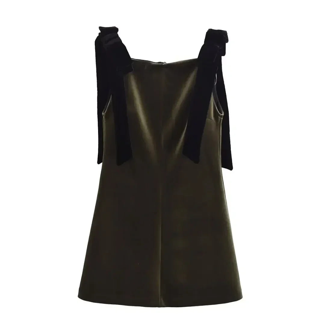TFMLN Autumn New Women Dress 2024 Slim Chic Sleeveless Dress Bow Casual  Mini Frock Female Fashion Elegant Short Party Dress