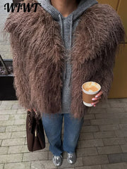 Warm Fluffy Faux Fur Cardigan Coats Women's Winter Turn-down Collar Full Sleeve Overcoat 2025 Autumn New Lady Solid Streetwear