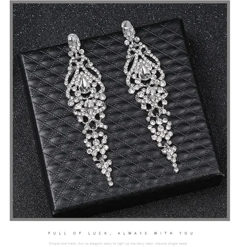 Trend Crystal Drop Earrings for Women – Elegant Long Dangle For Bridal
