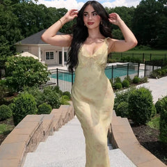 Cryptographic Summer Floral Print Plunge Maxi Dress Outfits Sexy Backless Fairy Sun Dresses Vacation Beachwear Vestido Coquette