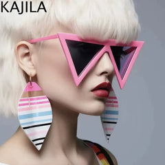 Oversized Triangle Punk Shiled Sunglasses Women Big Frame 2025 Luxury Brand Windproof Eyewear For Ladies UV400 Goggle Shades
