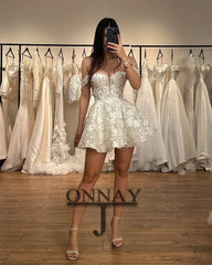 Customized Short Pastrol Wedding Dresses for Women Off Shoulder Lace Appliques Bridal Gown for Bride Vestidos De Novia Plus