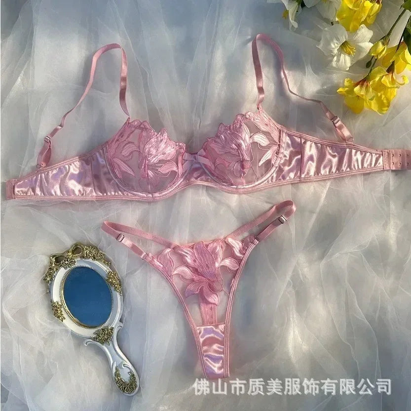 Tornova Sexy Lingerie Woman Lace Transparent Underwear Embroidery Brief Set Bra Kit Push Up Breves Sets Thin Erotic Bras New