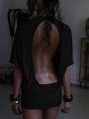 Nibber o-Neck Sexy Backless Mini Dress Women Y2K Solid Trend Style Half Sleeve Spicy Girls Street Midnight Fashion Slim Outfits