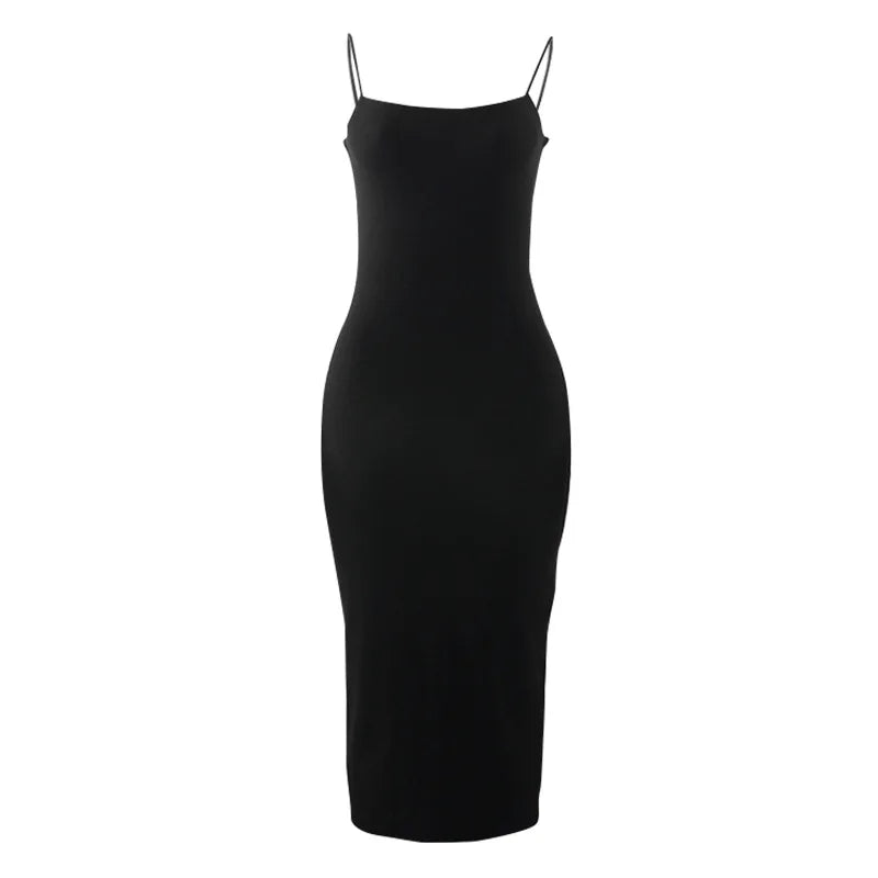 Black Backless Bodycon Maxi Dress | Gothic Spaghetti Strap Dress -femstylo
