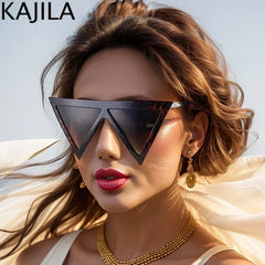 Oversized Triangle Punk Shiled Sunglasses Women Big Frame 2025 Luxury Brand Windproof Eyewear For Ladies UV400 Goggle Shades