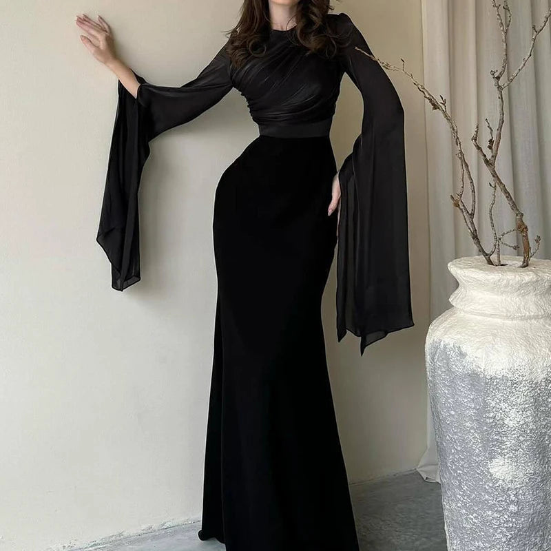 Elegant Satin Maxi Dress | Batwing Sleeve Evening Gown - Femstylo