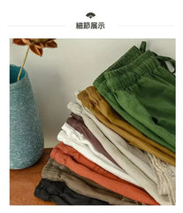 Cotton Linen Vintage High-Waist Elastic New Style Tie-Belt Embroidered Hollow Casual Straight Shorts