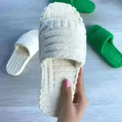Thick Bottom Embossed Cotton Fur Women Slides - Femstylo
