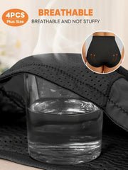 4pcs Plus Size Women'S High-Waist Briefs - Breathable Mesh & Lace Trim, Enhanced Comfort, Breathable Summer Panties in Black,