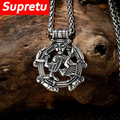 Vintage Vikings Loki Hollow Necklaces Men Stainless Steel Norse Mythology Trinity Pendant Amulet Scandinavian Jewelry Male Gifts