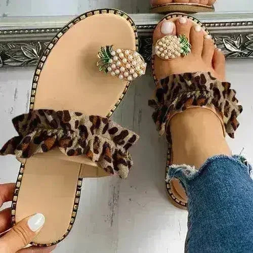 Pineapple Pearl Beach Slides Flat Toe Casual Womens Slippers - Femstylo