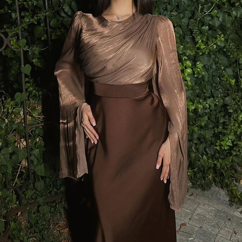 Elegant Satin Maxi Dress | Batwing Sleeve Evening Gown - Femstylo