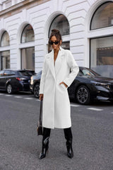Womens Trench Coat Winter Notched Lapel One Button Mid-Long Pea Coat Casual Work+Office Overcoats Jacket with Pockets