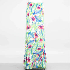 Tropical Print Maxi Skirt – Flared Silhouette & Elastic Waist