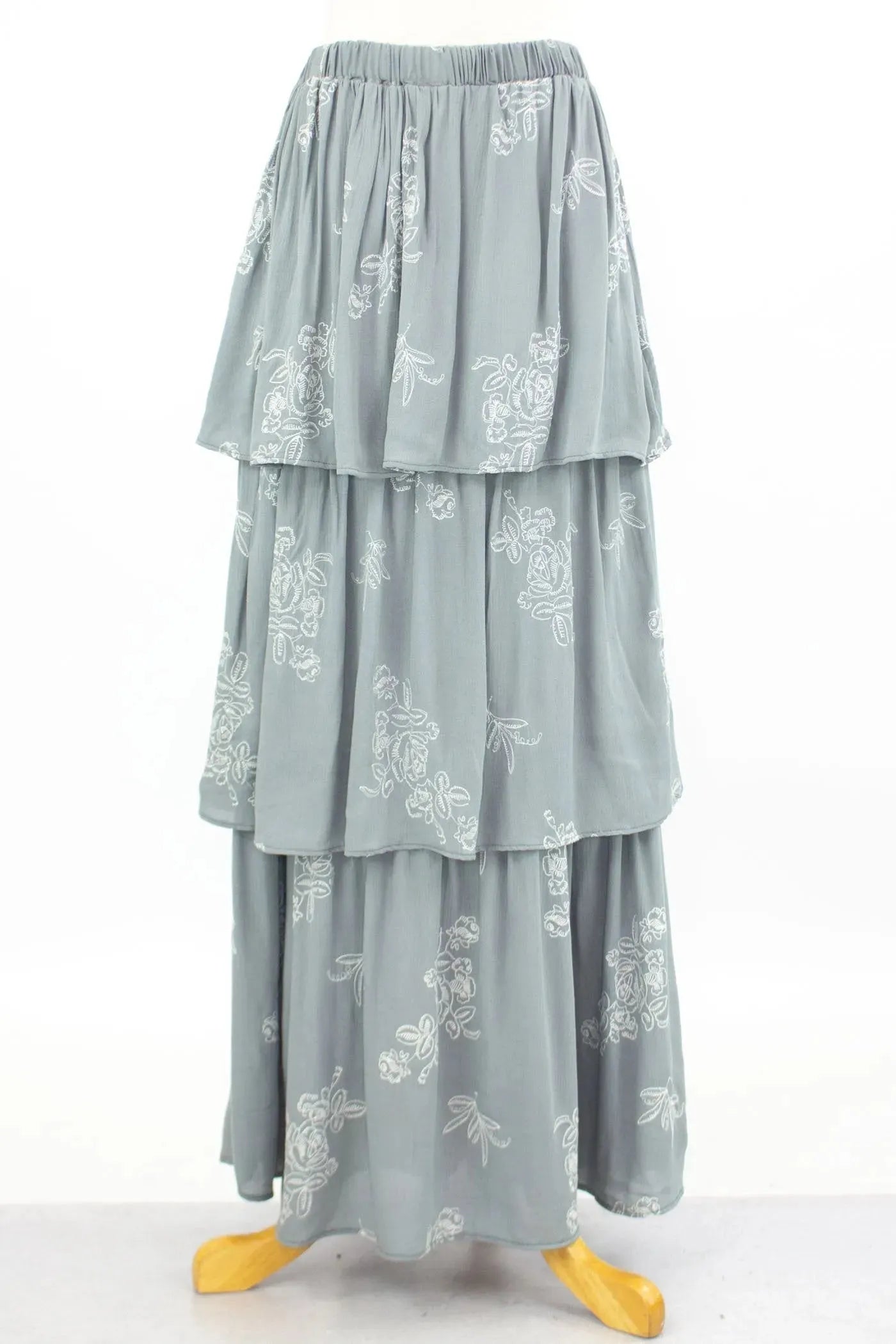 Layered Ruffle Maxi Skirt with Floral Embroidery | Femstylo