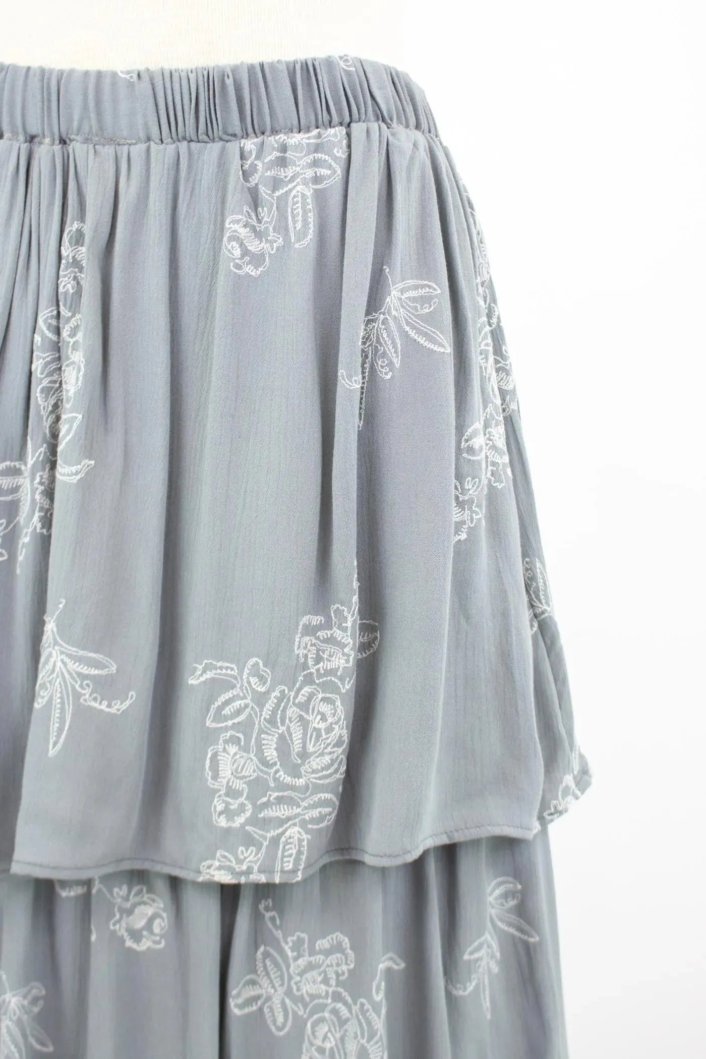 Layered Ruffle Maxi Skirt with Floral Embroidery | Femstylo