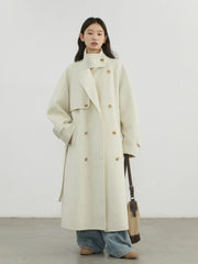 CHIC VEN Women Woolen Coats Loose Stand Collar Double-sided Overcoat Female Outerwear Office Ladies Clothing Autumn Winter 2024