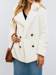 Women's Winter Sherpa Fleece Teddy Coat – Cozy Double-Breasted Lapel Jacket, Warm and Stylish Outerwear for Cold Weather