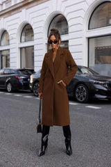 Womens Trench Coat Winter Notched Lapel One Button Mid-Long Pea Coat Casual Work+Office Overcoats Jacket with Pockets