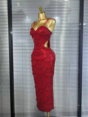 Pearl Beaded Christmas Dress | Sleeveless Bodycon Party Gown - Femstylo