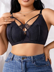 Women's Plus Size Lingerie Half Cup Gathered Push Up Front Button Lace Cross Design Suitable For Voluptuous Women XL-XXXL MR2895