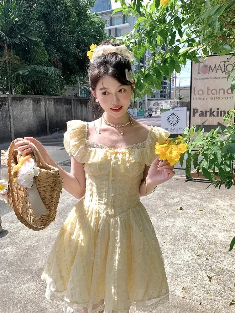 Lolita Kawaii Y2k Colorful Dot Print Dress Women Sweet Sleeveless Mini Dress Outwear One Piece Dress Korean Fashion Clothing