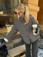 Fashion Women's Stand Collar Woolen Coats Long Sleeve Loose Female Short Coat 2025 Autumn Winter Office Lady Street Jacket