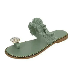 Pineapple Pearl Beach Slides Flat Toe Casual Womens Slippers - Femstylo
