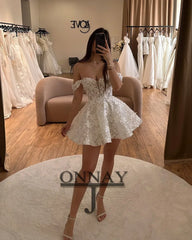 Customized Short Pastrol Wedding Dresses for Women Off Shoulder Lace Appliques Bridal Gown for Bride Vestidos De Novia Plus