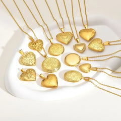 Vnox Stainless Steel Heart Locket Necklace Pendant with Photo Frame, Elegant Gold Plated Design Womens Gift