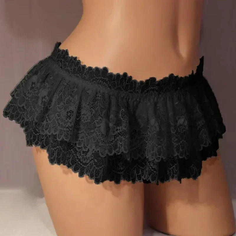 Women Sexy Lace Panties Ruffle Trim Lingerie Briefs Soft Comfortable Briefs Lolita Pink White Black