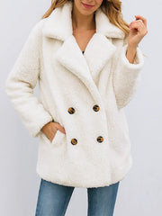Women's Winter Sherpa Fleece Teddy Coat – Cozy Double-Breasted Lapel Jacket, Warm and Stylish Outerwear for Cold Weather