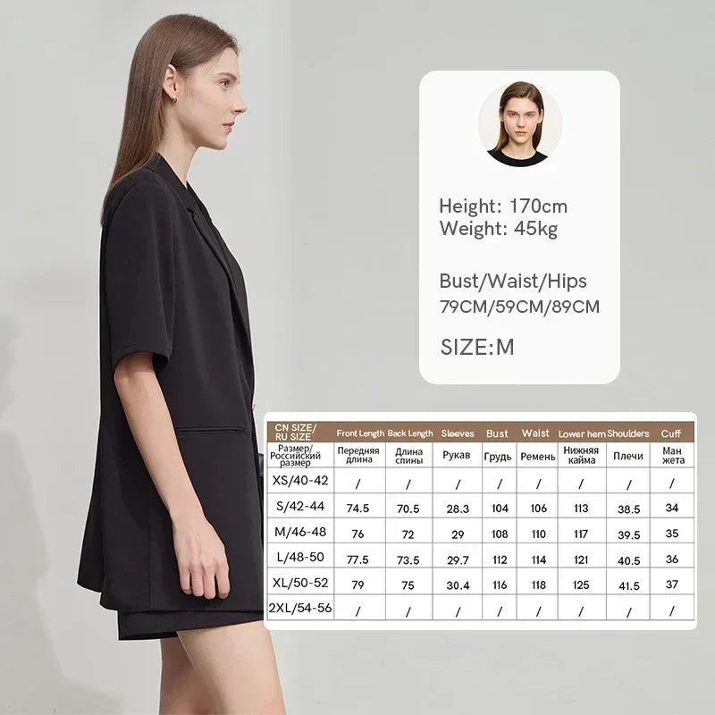 Amii Women's Top Minimalist 2025 Summer New Notched Lapel Contrast Material Patchwork One Button Short Sleeve Blazer 12542081