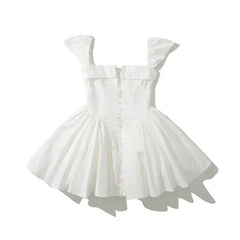 YENKYE Summer Women Sexy Fit And Flare White Mini Dresses Short Sleeve Low Waist Elegant Party Dress Ladies Bridesmaids Robe