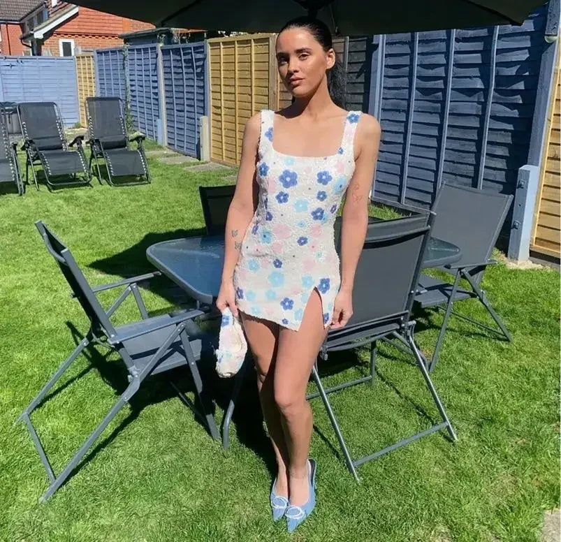 Colorful Rhombus Sequins Sexy Mini Dress Elegant Chic Straps Slit Bodycon Party Dresses Summer Holidays Evening Women Dress 2025