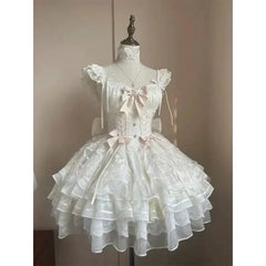 2025 Women Kawaii Ruffles Bow Suspender Princess Dresses Gothic Lolita Jsk Mini Dress Girl Sweet Fairy Party Trailing Dress