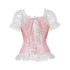 Fashion Princess Style Women Lingerie Bodyshaper Bridal Corset Bustier Tops For Women Short-Sleeve Lace Up Corselet Plus Size