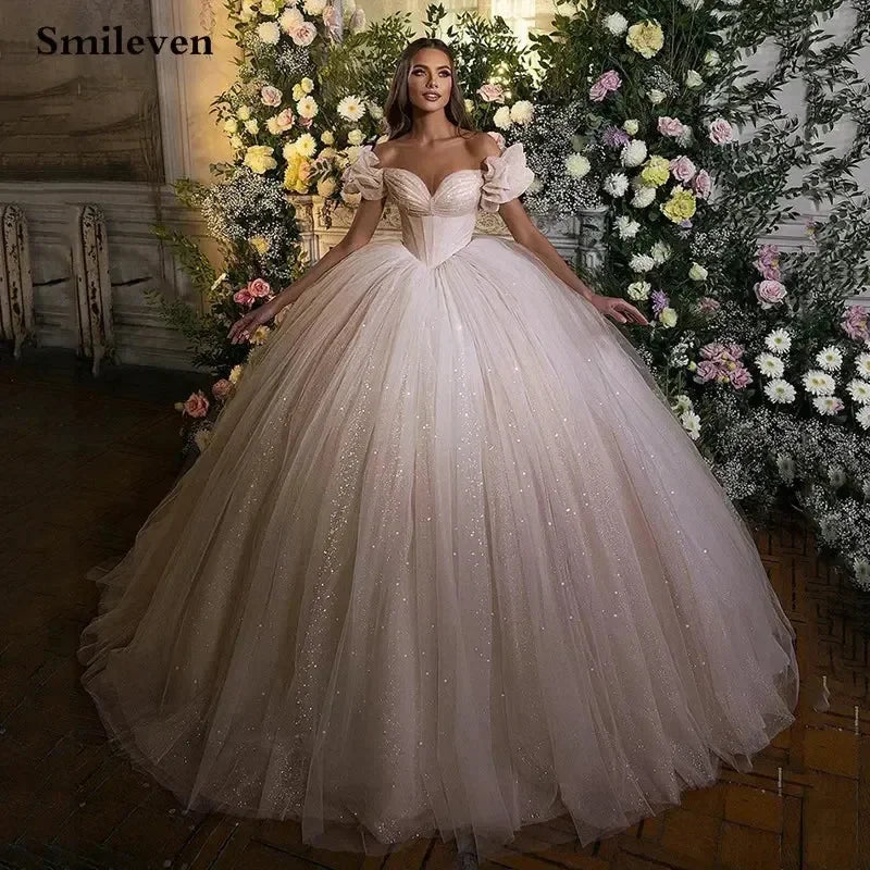 Smileven Princess Wedding Dress Corset Sweetheart Neck Ball Gowns Glitter Tulle Bride Dresses Robe De Mariee Wedding Gowns