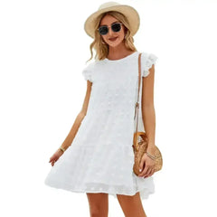 Women’s Floral A-Line Dress – Round Neck Mini Dress in 4 Colors - Femstylo